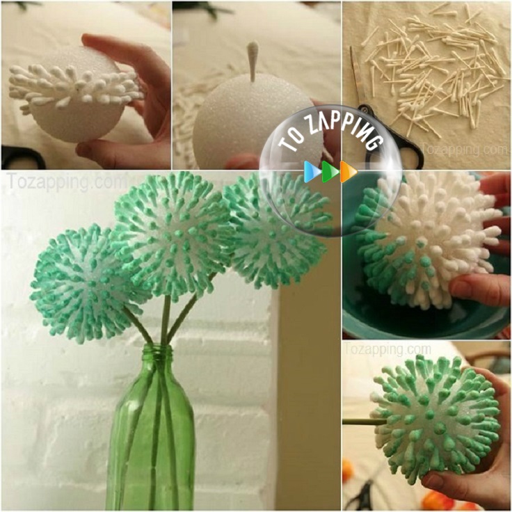 Flores hechas con bastoncillos de algodón