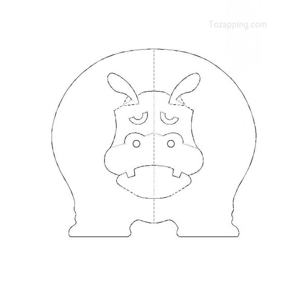 Tarjetas de felicitación kirigami 3D DIY. Plantilla Hipopótamo