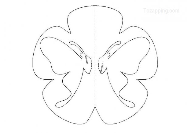 Tarjetas de felicitación kirigami 3D DIY. Plantilla. Mariposa Roja